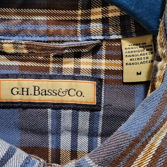 G.H. Bass & Co. Men's M Flannel Shirt Blue Brown Plaid Long Sleeve Casual - Picture 5 of 10